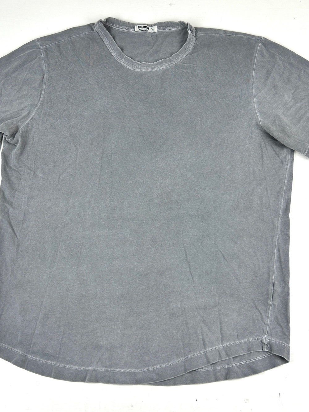 Buck Mason Curved Rounded Hem Basic Heathered Gray Tee Shirt Made In USA Sz MT